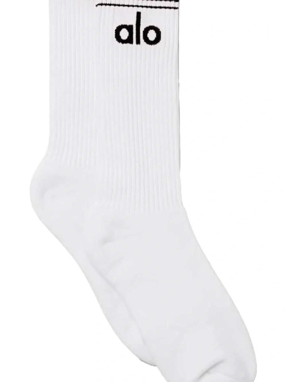 ALO Yoga White Crew Socks with Black Logo Stripe